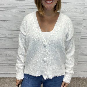 Textured Button Front Cardigan - Ivory